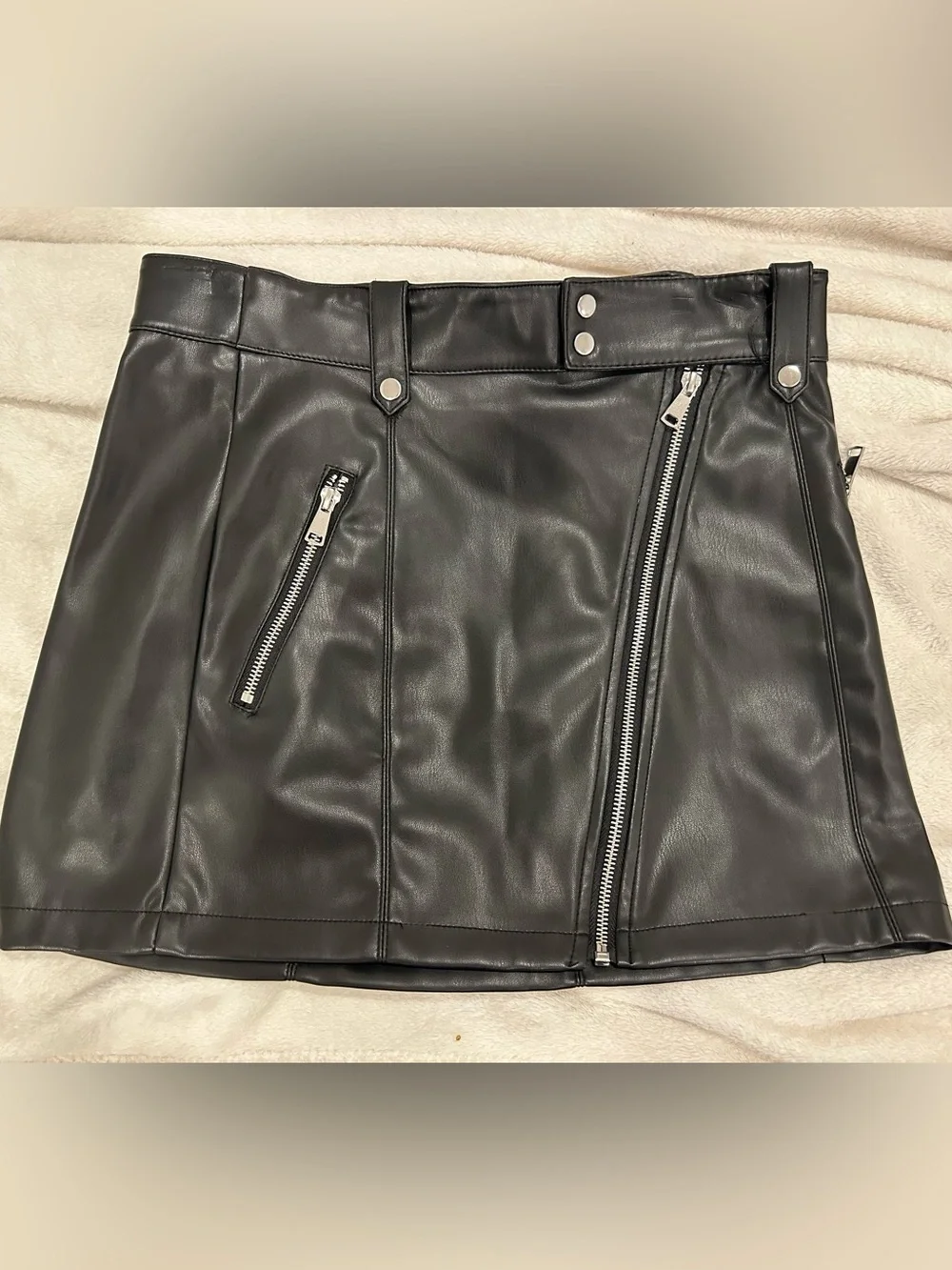 Zara Black Faux Leather Moto Mini Skirt with Silver Zippers